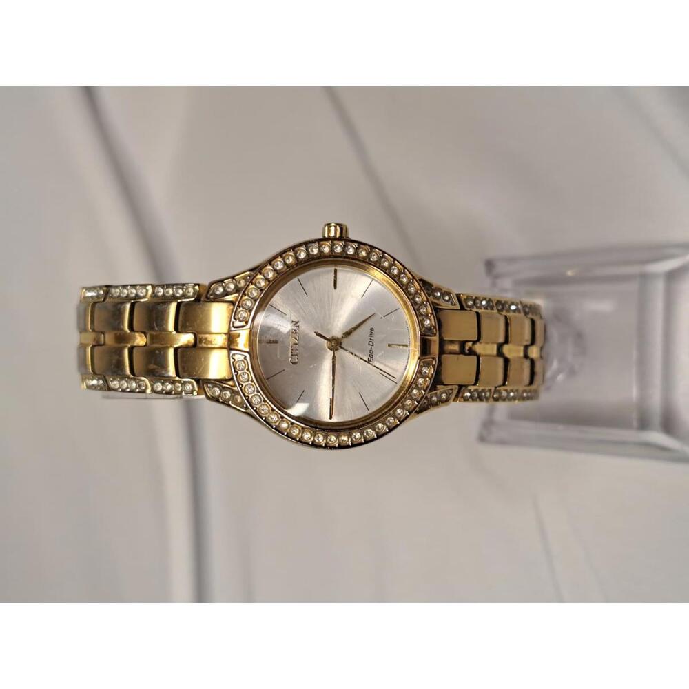 Citizen Eco-Drive Ladies Silhouette Crystal Gold Tone Watch - J730-S095883 Works